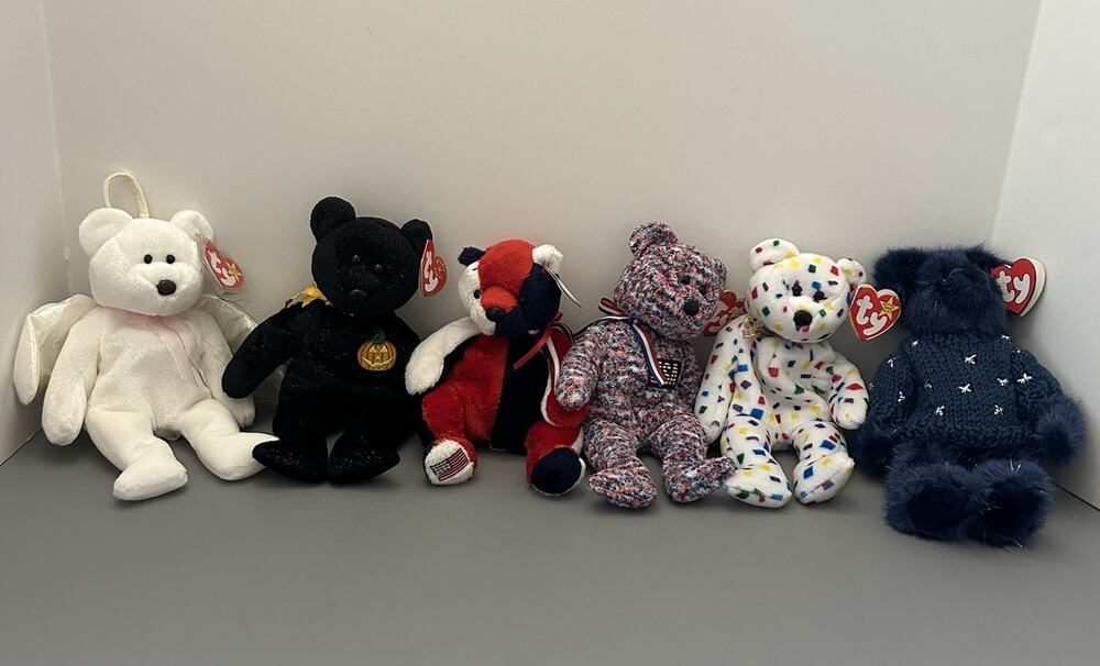 Ty Beanie Babies Bear Lot of 6 All with Tags VTG Halo Ty 2K USA Patriot Orion..